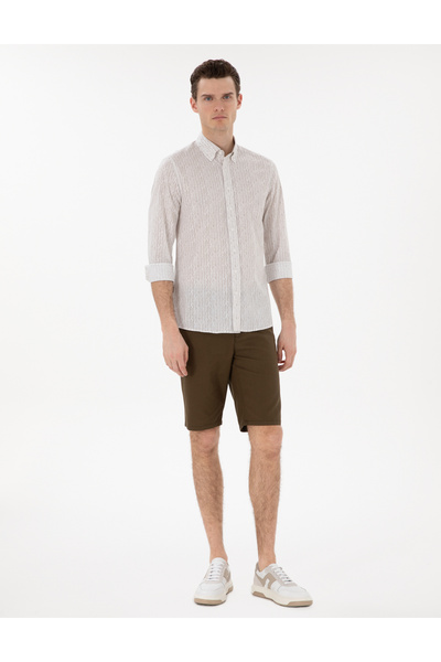 Pierre Cardin Khaki Striped Slim Fit Long Sleeve Shirt 50304595-Vr027