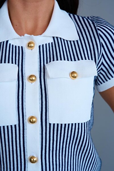 TUA MODA Tua Moda Skirt Suit with Pockets - Bone-Navy Blue