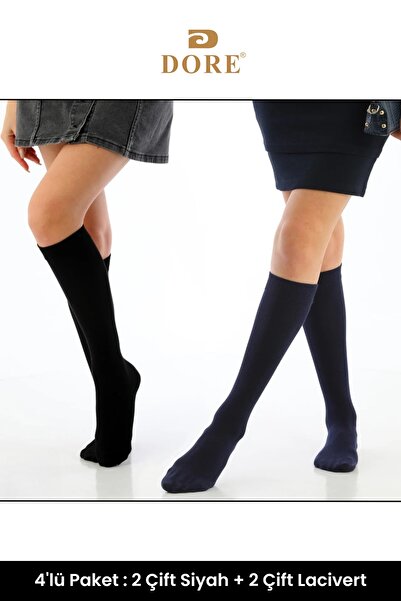 Dore Women's Premium Knee-Length Cotton Socks - 4 Pairs, Seamless and Skin-Free Luxury Bottoming