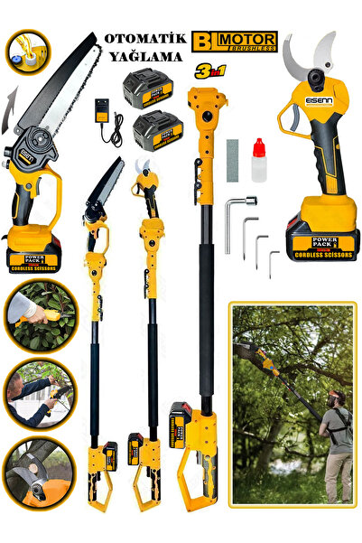 EISENN German 3 Lü Budama Set Yellow Bl Motor Akülü Budama Makası + Zincirli ...