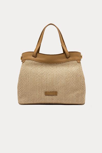GIANNI CHIARINI Ottavia Leather Combination Straw Knit Shoulder Bag