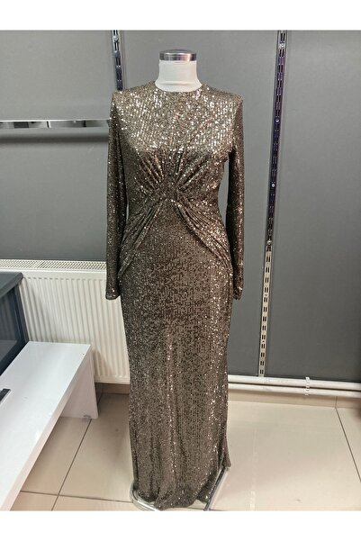 Tuay Tesettür kadın yeşil pul işlemeli abiye