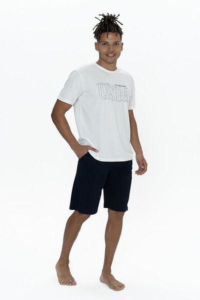 U.S. Polo Assn. U.S. Polo Assn. 18903 Men's Short Sleeve Crew Neck 3-Piece Pajama Set-Ecru
