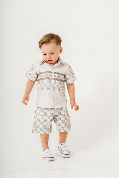 Titimixkids Square Pattern Boy's Shirt Shorts Double Set 1-4 Years