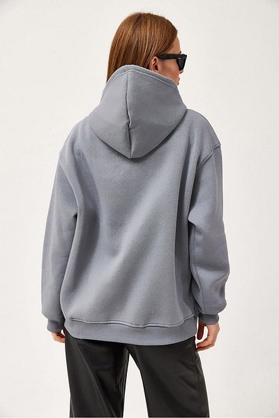 CALİENTE Oversize Hooded Kangaroo Pocket Sweatshirt Smoked