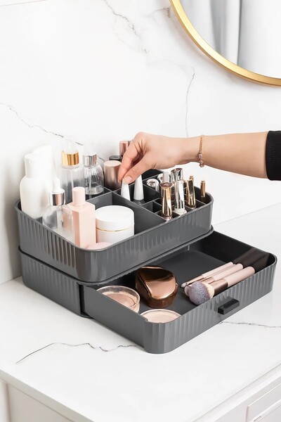UFİX 2 Tiers Jewelry Makeup Organizer with Drawers Organizer Jewelry Box with Makeup Drawers