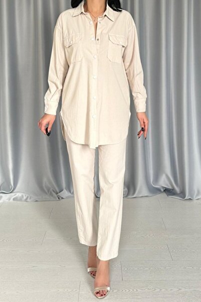 JANES Beige Shirt and Snap Fastener Pants Set