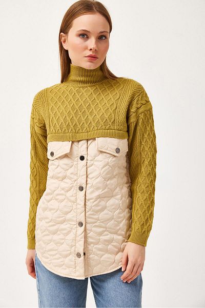 CALİENTE Tricotaj din tricot matlasat Baklava Pulover Muștar