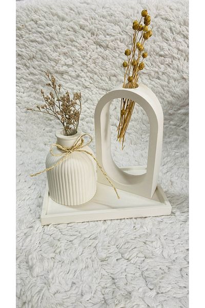 Olse 3-piece Scandinavian Model Vase Decoration Set with Square Plate