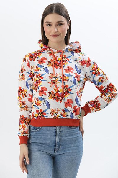CALİENTE Hanorac cu glugă cu model floral cu două fire portocaliu