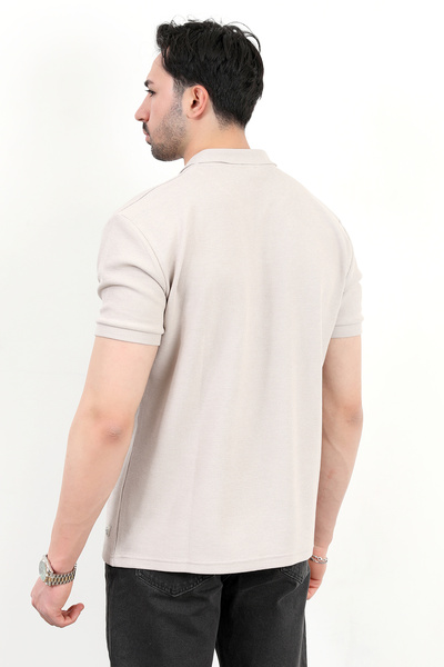 JB John Borners Ανδρικό μπλουζάκι με λαιμόκοψη Polo με ρυθμική εφαρμογή Stone - 25Y 2918