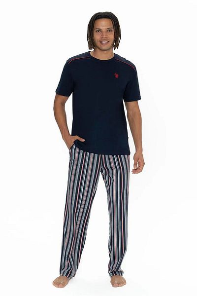 U.S. Polo Assn. U.S. Polo Assn. 18905 Set de pijamale pentru bărbați, cu mânecă scurtă, cu gâtul turn, 3 piese - bleumarin