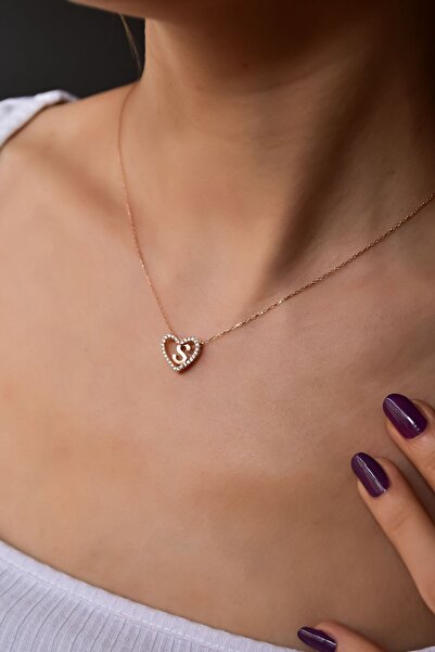 Papatya Silver 925 Ayar Aşkın Harfi S Kalp Kolye.rose.gold.rodaj