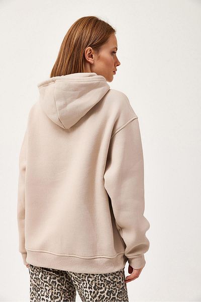 CALİENTE Oversize Hooded Kangaroo Pocket Sweatshirt Beige