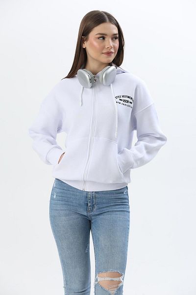 CALİENTE Zippered Hooded Sweatshirt White