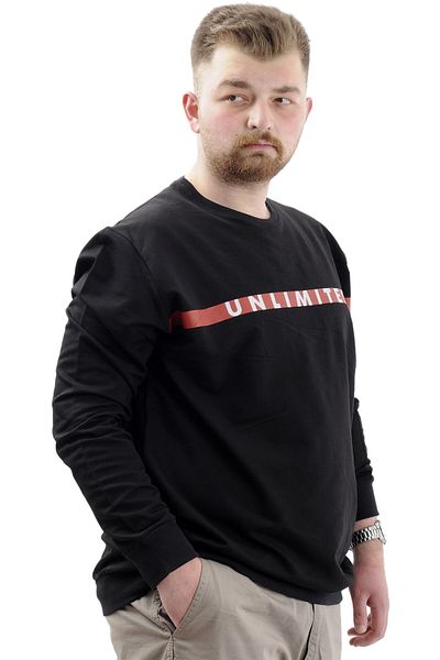 ModeXL Ανδρικό φούτερ μεγάλου μεγέθους - Crew Neck Unlimited U24171 Μαύρο