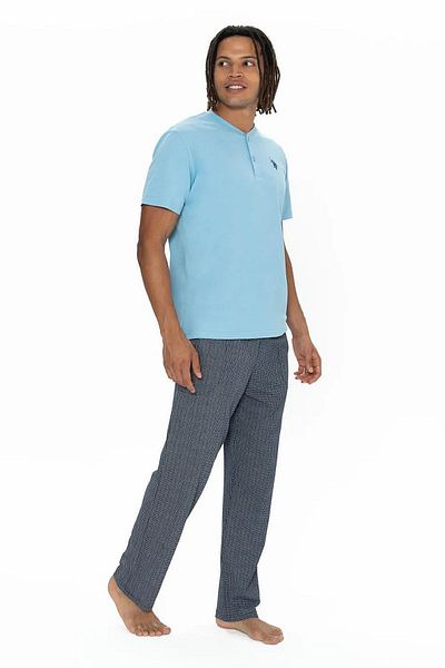 U.S. Polo Assn. U.S. Polo Assn. 18907 Set de pijamale pentru bărbați cu mânecă scurtă cu guler cu nasturi-albastru