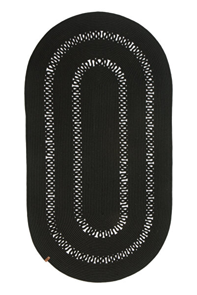 Halı Sepeti Reygon Ege 9 Siyah Dekoratif El Örgüsü Kilim Yolluk Halı