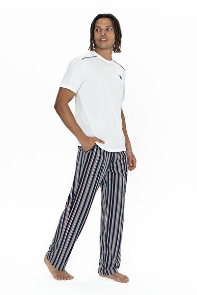 U.S. Polo Assn. U.s Polo Assn. 18905 Чоловічий комплект піжами з коротким рукавом та коміром-стійкою, 3 предмети, екрю