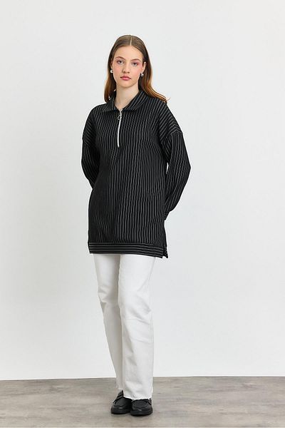 Rays Half Zipper Tunic - Black 4302A