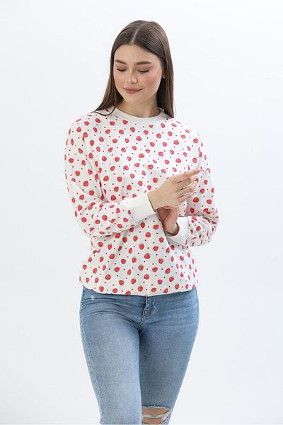 CALİENTE Flower Pattern Two Thread Sweatshirt White
