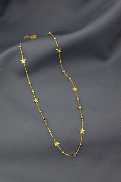 Papatya Silver 925 Ayar Gümüş Mineli Göz Top Zincirli Kalemli Yıldız Kolye.ro...