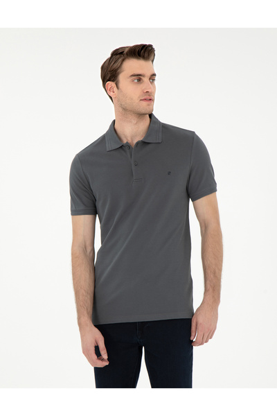 Pierre Cardin Μπλουζάκι ανθρακί με λεπτή εφαρμογή 100% βαμβακερό με λαιμόκοψη πόλο 50306448-VR006