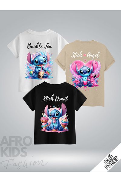 GLOWES Tricou oversize cu imprimeu Stich Back pentru copii, unisex, pachet de 3