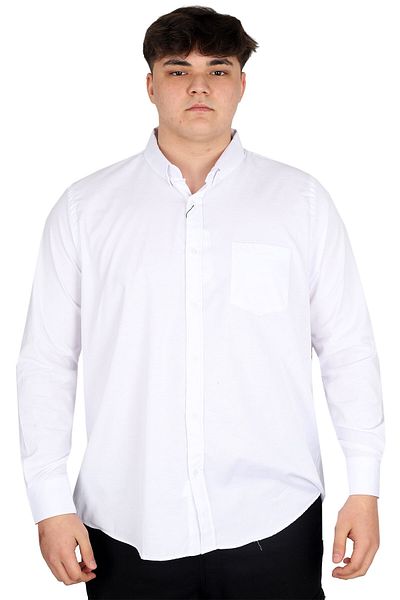 ModeXL Ανδρικό μακρυμάνικο πουκάμισο - Τσέπη, Plus Size, Λευκό OXFORD U20367