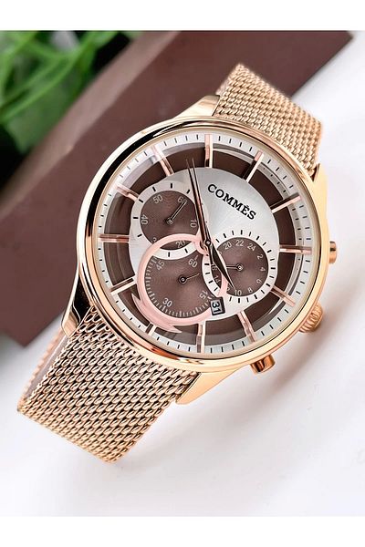COMMES Men's Wristwatch Crono Functions Active Steel Mesh Strap