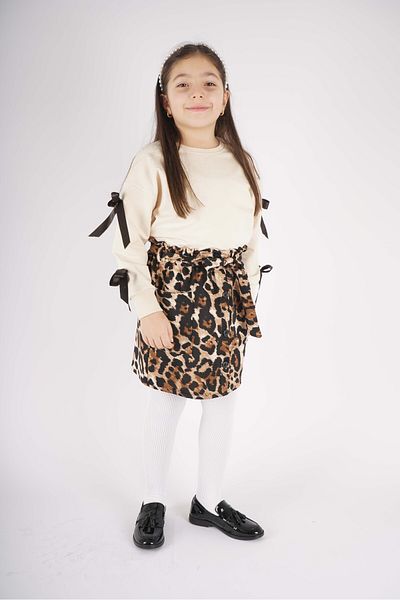 MİNİKO KİDS Girl's Leopard Pocket Model Skirted Sleeve Detail Suit