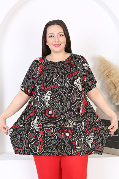 XL Modam Women's Lycra Red Black Patterned Suit