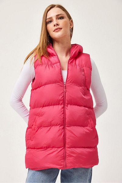 CALİENTE Hooded Zippered Inflatable Vest Pink