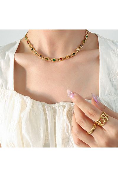 Choice مجموعة مجوهرات سلسلة عين السمكة المزخرفة بسلسلة من الزركون الملون على الموضة