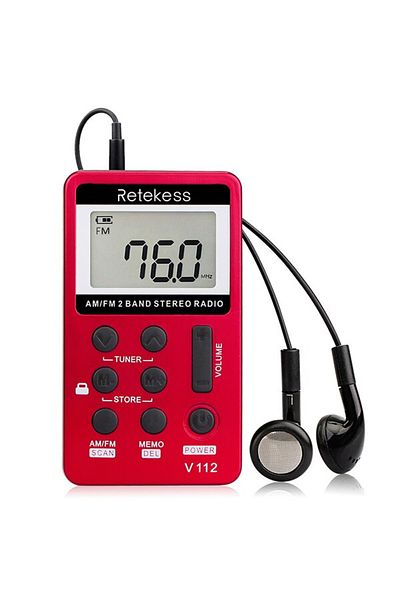 Choice Red Retekess V112 Radio Mini Pocket Radio Receiver Portable Radios AM FM Rechargeble Sleep Time Earp