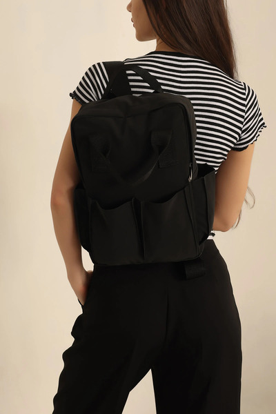 Monalisa Home Black Unisex Essential Canvas Fabric Backpack