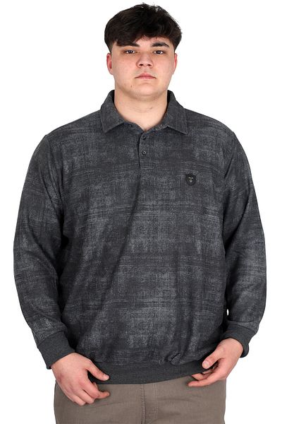 ModeXL Ανδρικό φούτερ με λαιμόκοψη Polo - Μεγάλο μέγεθος, εμπριμέ, Thessaloniki U24440 Antramelange