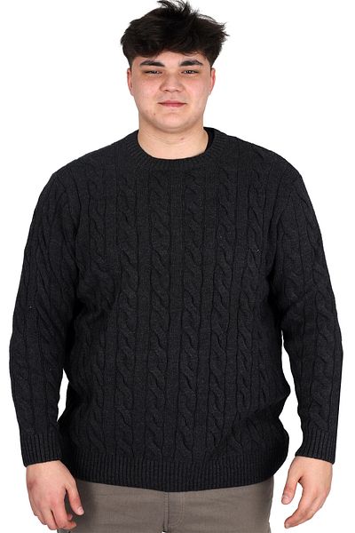 ModeXL Ανδρικό πουλόβερ μεγάλου μεγέθους XL με λαιμόκοψη 24211 ανθρακί