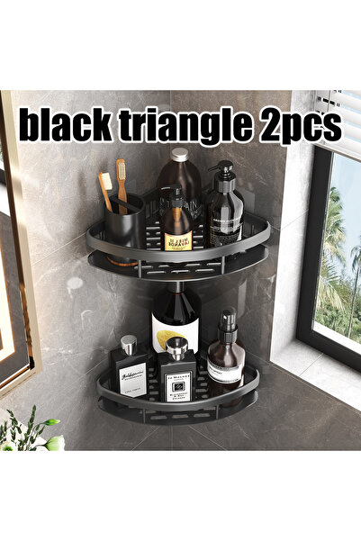 Choice رف حمام مستطيل الشكل معلق على الحائط مكون من قطعتين باللون الأسود، رف مناشف، رفوف حائطية، دش