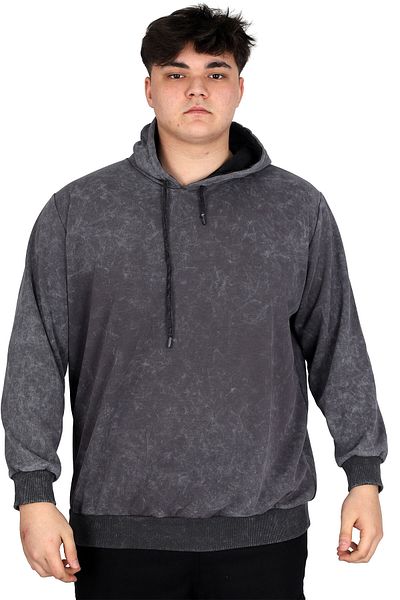 ModeXL Ανδρικό φούτερ με κουκούλα - Mode XL, Plus Size, Acid Wash, Interlock U24167, Καπνιστό