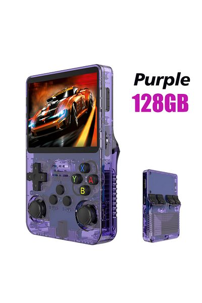 BOYHOM Purple 128G R36S Retro Handheld Video Game Console Linux System 3.5 Inch IPS Screen Portable Pocket