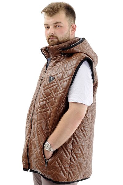 ModeXL Mode XL Ανδρικό Καπιτονέ Χοντρό Γιλέκο Μεγάλου Μεγέθους με Τσέπη Κουκούλα U24701 Καφέ