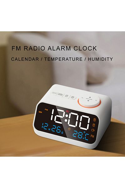 Choice WHITE Mordern FM Radio LED Alarm Clock for Bedside Wake Up. Digital Table Calendar with Temperature