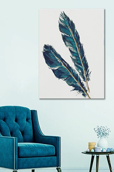 Hediyeler Kapında 50x70 Dekoratif Kuş Tüyü Duvar Kanvas Tablo