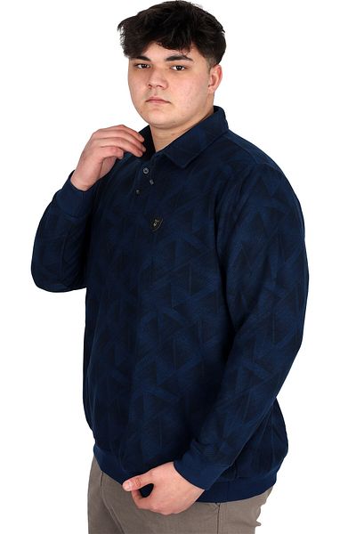 ModeXL Ανδρικό φούτερ με λαιμόκοψη Polo - Μεγάλο μέγεθος, εμπριμέ, Thessaloniki U24440 Indigo