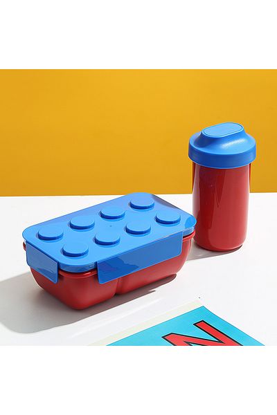 Choice Blue 1050ML and Cup Creative Sealed Lunch Box Color Building Blocks Bento Box For Children's Student
