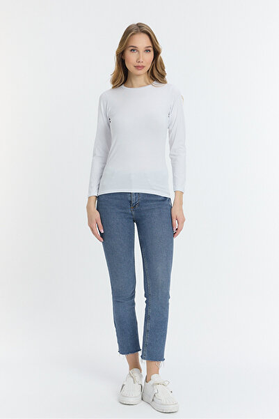 ZACHARIUZ Beyaz Uzun Kollu Bisiklet Yaka Body