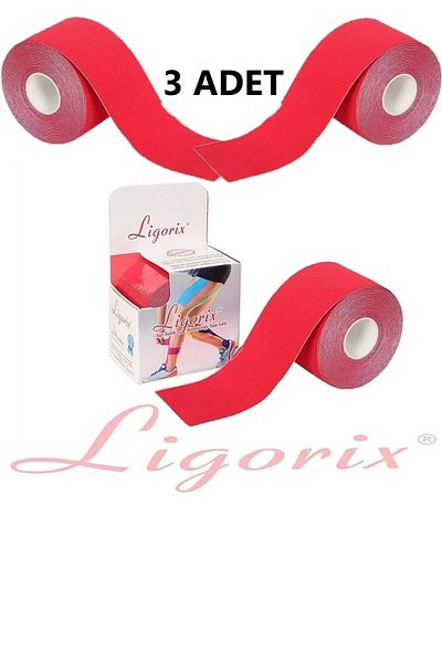 Ligorix شريط كينيسيو الرياضي باللون الأحمر 3 قطع من شريط الألم