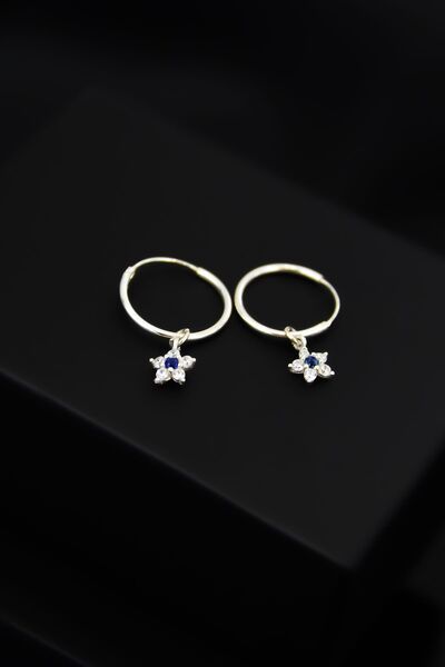 Papatya Silver 925 Ayar Gümüş Mavi Taşlı Yıldız Model Halka Küpe