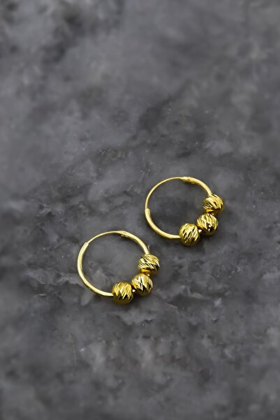 Papatya Silver 925 Ayar Gümüş Gold Kaplama Üç Dorika Toplu Halka Küpe